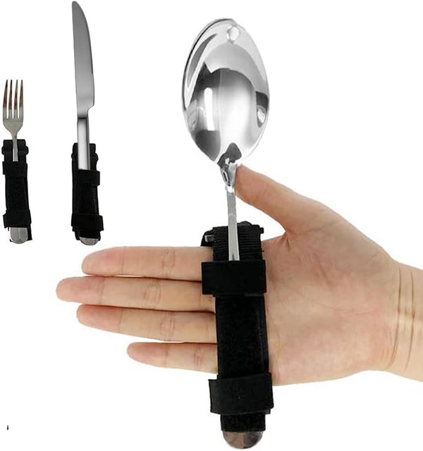 Adaptive Utensil Holder for Arthritis, Universal Cuff Fork Spoon Fixer Strap for Weak Grip Patients