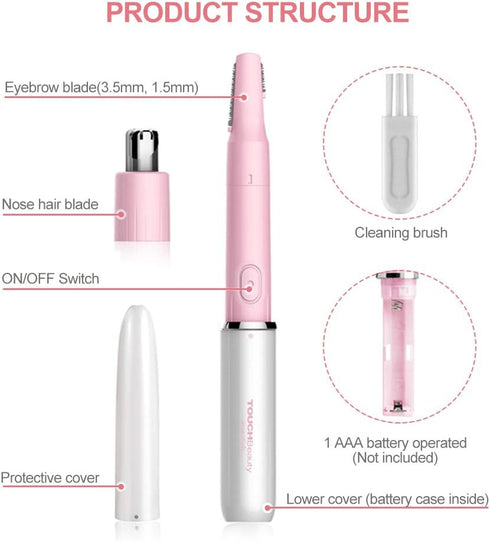 TOUCHBeauty Hair Trimmer for Face, Eyebrow, Nose, Ear, Body Hair Trimming, Battery Powered TB-1458