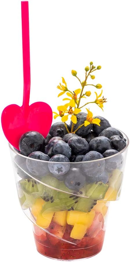 Restaurantware 100 Disposable Mini Heart Spoons, 3.5 Inch x 1.3 Inch, Magenta Plastic for Desserts