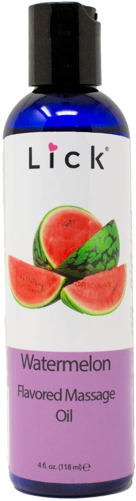 Watermelon Flavored Massage Oil for Couples – Edible Massaging Lotion with Vitamin E, Sweet Almond, Coconut Oil, 4 oz