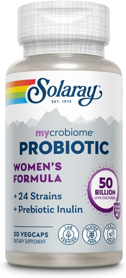 SOLARAY Mycrobiome Probiotic Women’s Formula, 50 Billion CFU, 24 Strains Plus Prebiotic Inulin, 30 Servings