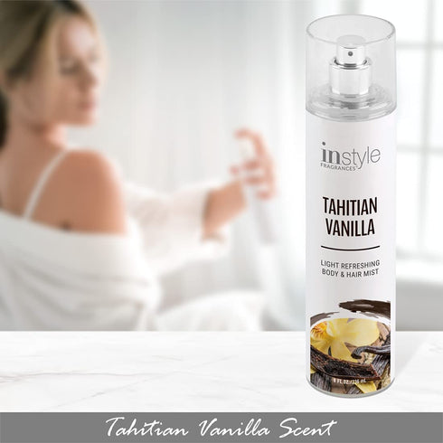 Instyle Fragrances Body & Hair Mist | Tahitian Vanilla Scent, Vegan, Paraben Free, 8 Fl Oz Spray
