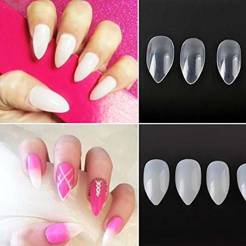 Yimart 500pcs/pack Stiletto False Nails - Clear Oval Sharp Full Nail Tips for Nail Art Decoration