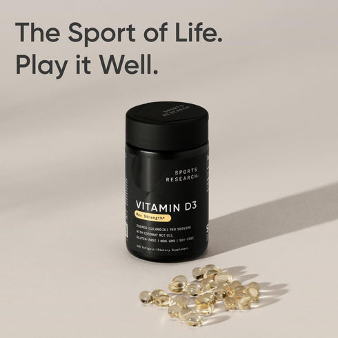 Sports Research 10,000 iu Vitamin D3 Supplement with Organic Coconut Oil - Non-GMO, 250mcg, 120 Mini Softgels