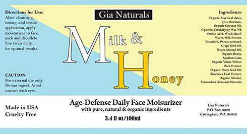 Pure, Natural, and Organic MILK AND HONEY AGE-DEFENSE DAILY FACE MOISTURIZER Lotion for Normal to Dry Skin.