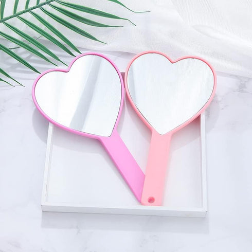 TBWHL Heart-Shaped Travel Handheld Mirror, Portable Personal Cosmetic Hand Mirror for Shaving, Pink