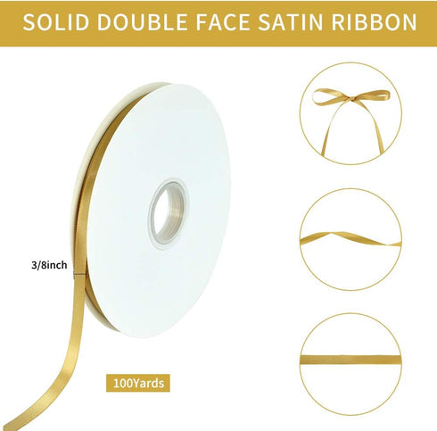 TONIFUL 3/8 Inch x 100yds Gold Satin Ribbon Roll for Gift Wrapping, Floral, Craft, and Party Decoration