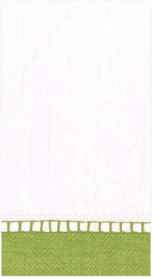 Packs 15 Caspari Linen Border Paper Guest Towel Napkins in Green - Two
