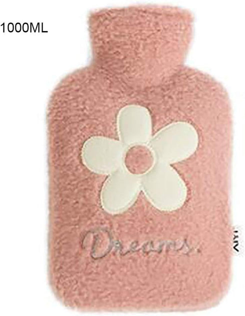 SKUZA (2 2000ml) Hot Water Bottle, Winter Winter Portable Hot Water Bottle Pink Super Soft Flannel Hot Water Bag