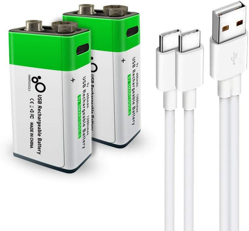 USB 9V Lithium Ion Rechargeable Battery, High Capacity 650mAh, 1.5 H Fast Charge, 1200 Cycle, 2-Pack