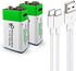 USB 9V Lithium Ion Rechargeable Battery, High Capacity 650mAh, 1.5 H Fast Charge, 1200 Cycle, 2-Pack