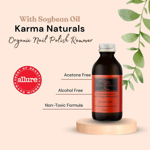 Karma Organic Nail Polish Remover with Soybean Oil and Orange Blossom Oil, Non Toxic, Vegan, 4 fl. Oz