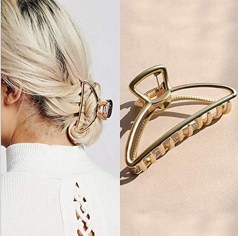 TANG SONG 4PCS Large Metal Hair Claw Clips for Women, Silver, Gold, Rose Gold, Black, Half Bun Hairpins