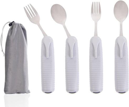 Adaptive Utensils Set for Hand Tremors, Angle Adjustable Silverware Aid for Parkinsons (4 Count: 2 Spoon + 2 Fork)