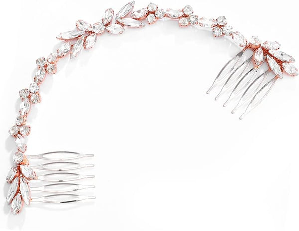 Unicra Wedding Crystal Hair Comb, Bridal Headpiece Accessories for Brides (Rose Gold)
