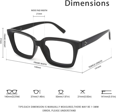 JiSoo Large Frame Reading Glasses Blue Light Blocking, Fashion Blue Light Readers 1.25, Stylish Black