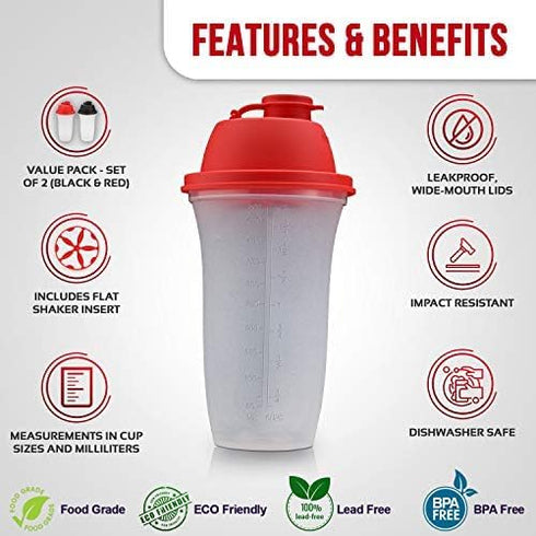SIGNORA WARE Shaker Bottles | 17-Ounce Plastic Protein Shake Bottle for Smoothies, Dressings, and More