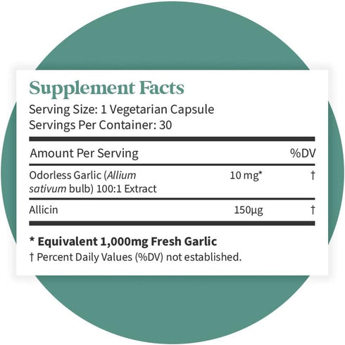 Pattern Wellness Odorless Organic Garlic - 1000mg - Healthy Immune, Circulatory & Cardiovascular Support - Happy & Healthy Heart - Non-GMO & Gluten Free - 30 Vegan Capsules