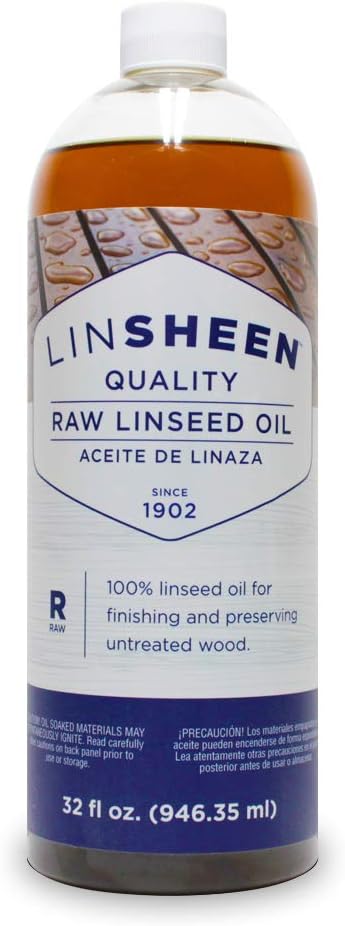 Raw Linseed Oil, 32 oz Bottle, Flaxseed Wood Treatment Conditioner for Patio Furniture, Decks, Kitchen Cutting Boards