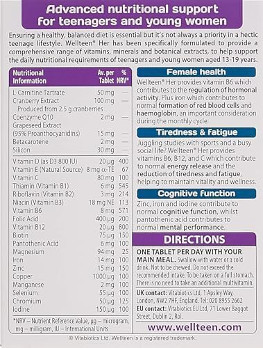 Wellteen Her - Nutritional Support for Teenagers and Young Women Ages 13-19, 30 Tablets