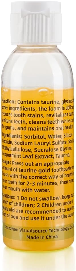 visualsource Gel,2OZ(60ML) Tooth Whitening Taurine Gold Toothpaste Repair Whitening Clean Freshen Breath Clean Tooth