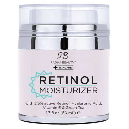 Radha Beauty Moisturizing Miracle Retinol Cream for Face, 2.5% Retinol, Hyaluronic Acid, 1.7 fl oz