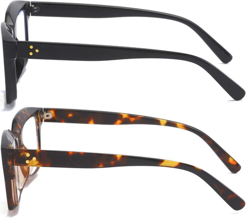 REAVEE 2 Pack Stylish Oprah Oversized Blue Light Blocking Glasses for Women, Non-Prescription Fake Eyeglasses Frames