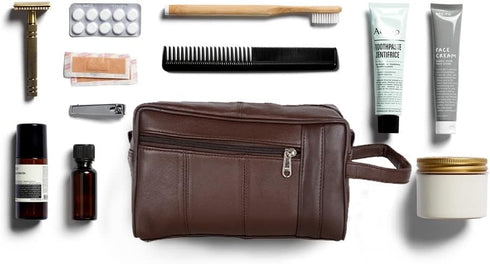 Liberty Leather Genuine Sheep Nappa Leather Toiletry Travel Bag, Bathroom Organizer with Multiple Compartments