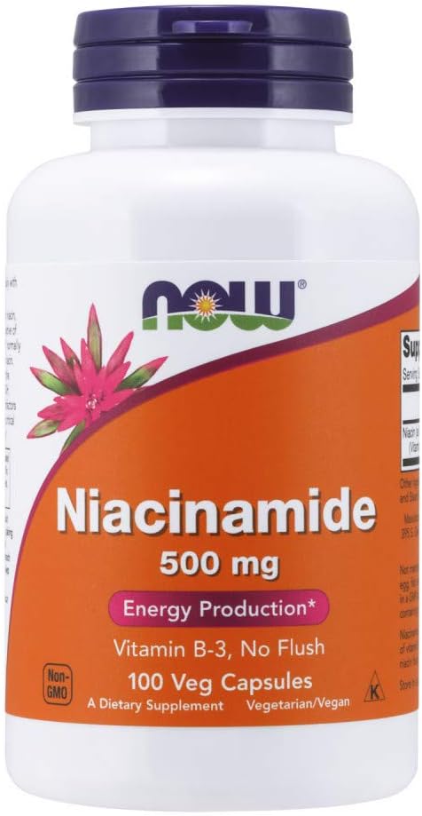NOW Niacinamide (Vitamin B-3) 500 mg, 100 Veg Capsules, Supports Energy Production