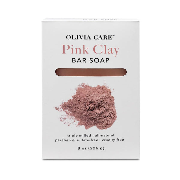 Olivia Care Pink Clay Bar Soap, 100% Natural, Vegan & Organic for Face & Body, 8 OZ
