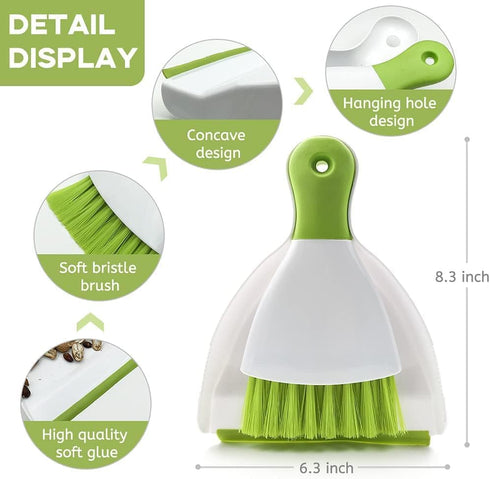 Small Broom and Dustpan Set - Dust Pan Broom Brush, Mini Dustpan and Brush for Home Cleaning (Green, 3PCS)
