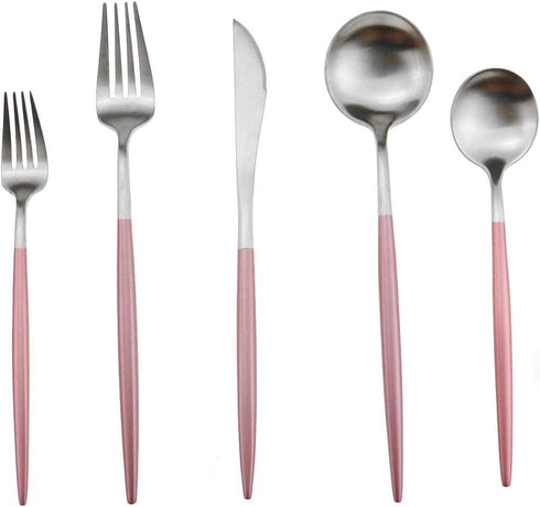 Gugrida Luxury Flatware, 5 Piece Matte Pink Handle 18/10 Stainless Steel Tableware Set for 1