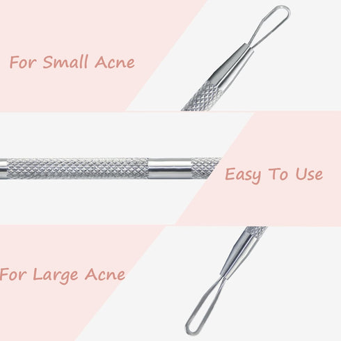 Professional Blackhead Remover Tool - 2-in-1 Stainless Steel Pimple Popper Blemish Extractor (2pcs)