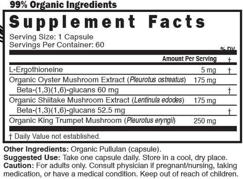 Nutri L Ergothioneine Supplements with Organic Mushroom Complex - 5mg L-Ergothioneine & 600mg Organic Mushroom