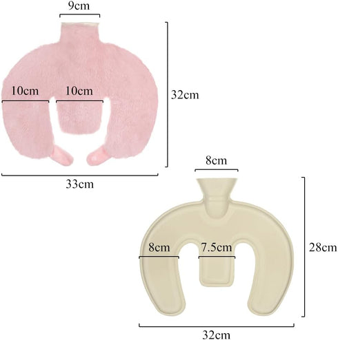 Ibluelover 1L Pack U Shaped Hot Water Bottle for Neck & Shoulder Soft Rubber Hot Water Bag with Plush Cover Pain Relief