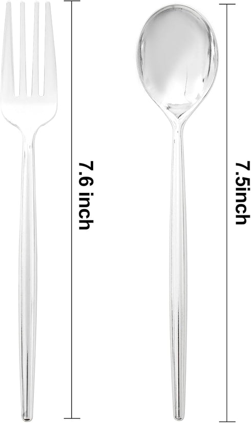 SUT 100Pcs Silver Plastic Silverware - Plastic Spoons and Forks, Disposable Silverware, Plastic Cutlery Set,50 Gold Plastic Forks, 50 Gold Plastic Spoons for Catering, Parties, Dinners, Weddings by SUT