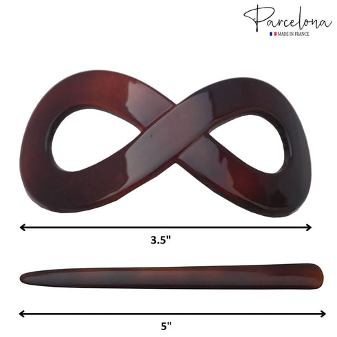 Parcelona French Infinity Hair Slider Pin, 3 1/2" Brown Tortoise Shell Barrette Clip for Fine Hair
