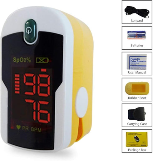 Concord Topaz Fingertip Pulse Oximeter with Reversible Display, Carrying Case and Lanyard