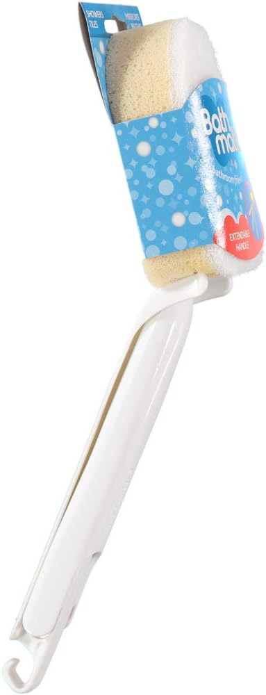 Bathroom Sponge on Handle, 1pk, White, 8-9