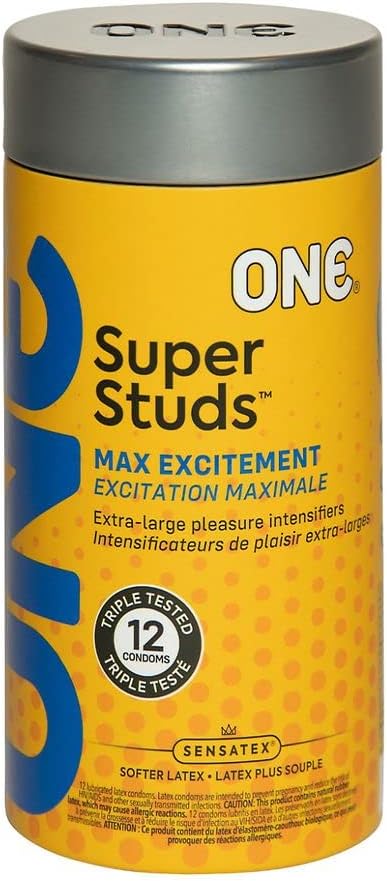 Lunamax ONE Super Studs Ribbed & Studded Latex Condoms with Silver Pocket Case-12