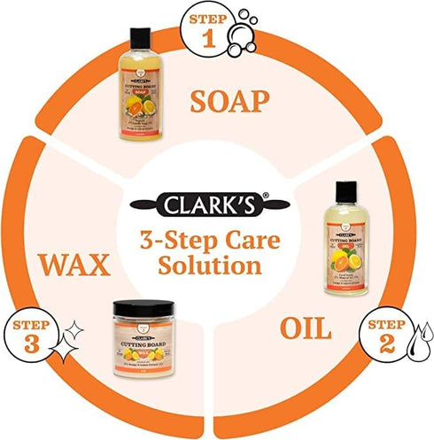 CLARK'S Cutting Board Care Kit, Includes Wood Oil, Soap, Wax, and Buffing Pad, Food Grade Mineral Oil Gift Set
