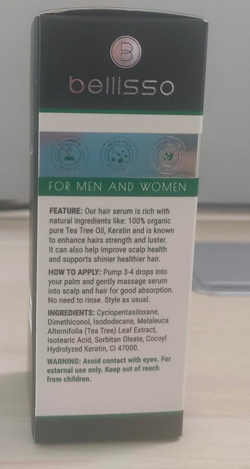 Tea Tree Oil Hair Serum - Moisturizer Treatment for Itchy Scalp, Dandruff, and Dry Damaged Hair - Anti Frizz Keratin