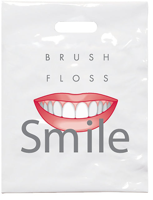 Practicon Brush Floss & Smile Dental Giveaway Bags, 100 Pack, 7-3/4" x 9"