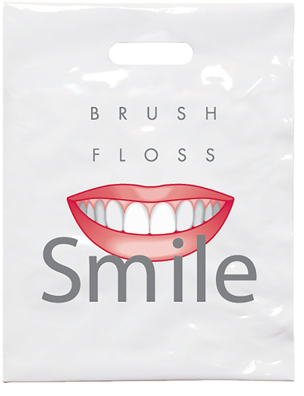 Practicon Brush Floss & Smile Dental Giveaway Bags, 100 Pack, 7-3/4" x 9"