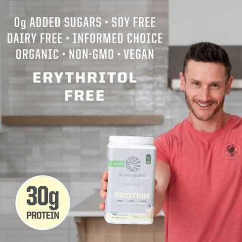 Sunwarrior Vegan Protein Powder, Plant-Based USDA Organic BCAAs, Sugar Free, Vanilla Flavored, 20 Servings