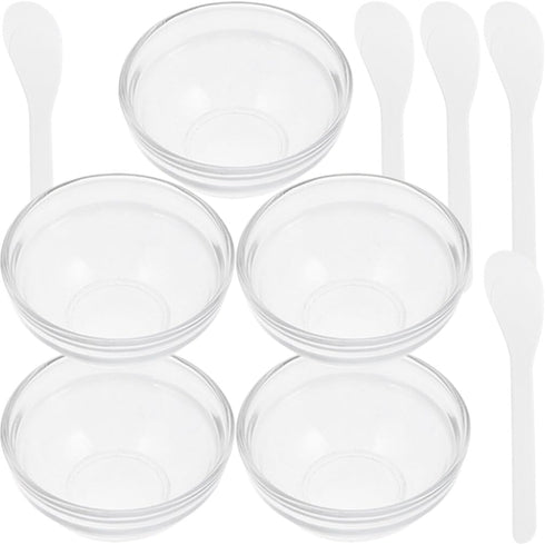FOMIYES Facial Masks Mixing Bowl Set, 5 Sets with Spatula, Clear Glass Cosmetic Mix Bowl for DIY Masks