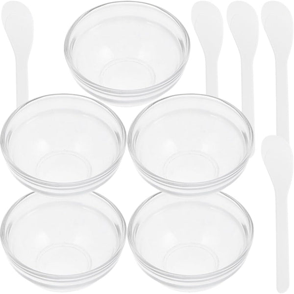 FOMIYES Facial Masks Mixing Bowl Set, 5 Sets with Spatula, Clear Glass Cosmetic Mix Bowl for DIY Masks
