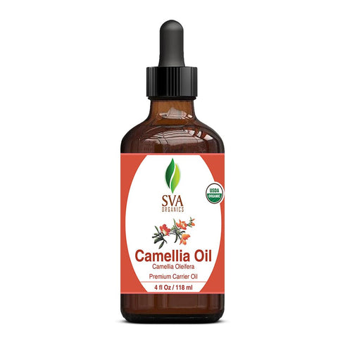 SVA Organic Camellia Seed Oil - 4 Fl Oz, 100% Natural Cold Pressed for Face, Skin Care, Hair Care & Body Massage