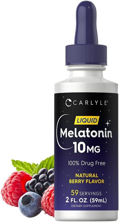 Carlyle Melatonin 10 mg - 2 FL OZ Liquid Drops - Berry Flavor - Non-GMO, Vegetarian Supplement