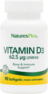 Natures Plus Vitamin D3 (Cholecalciferol) 2500 iu, 90 Softgels - Bone, Heart & Immune Support, Gluten-Free
